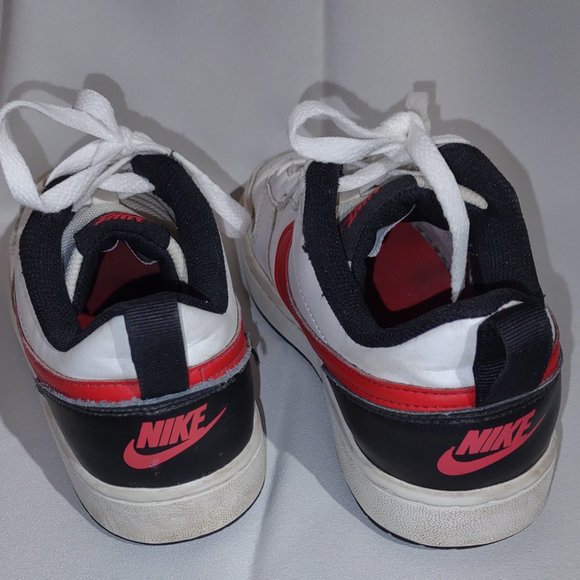 Nike white with red swoop, and black trim “All Day Play” tennis shoes; size 7Y - Picture 2 of 5